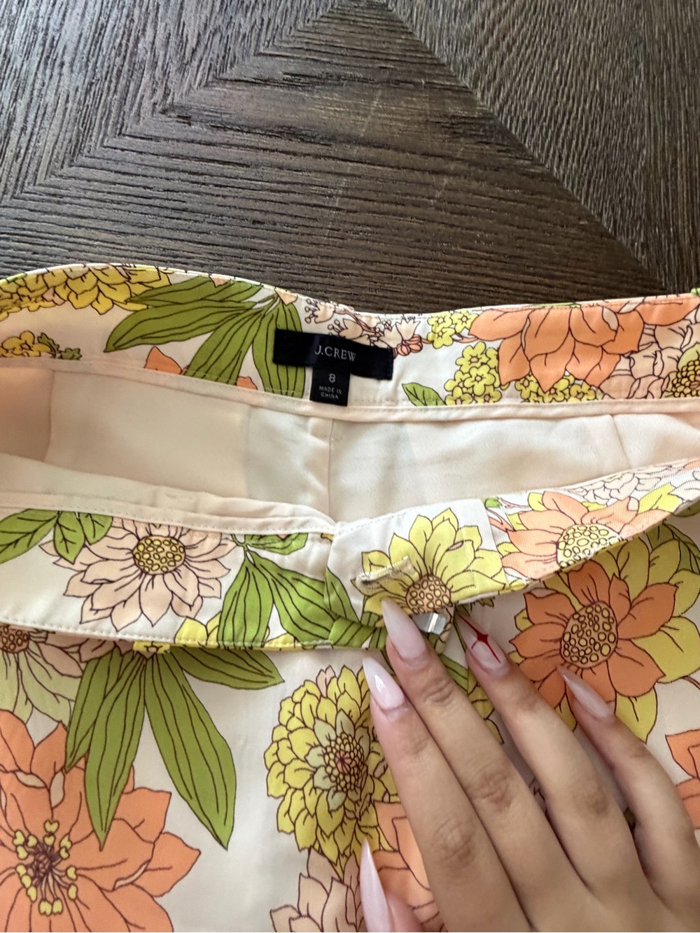 J. Crew Silk Wide-Leg Floral Trousers with Peach & Yellow Blooms - Picture 2 of 5